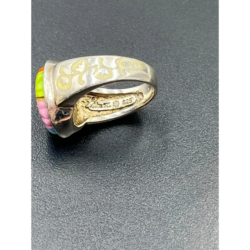 Alan K. European Design Sterling Silver Miliffiori Murano Glass Floral ring USA